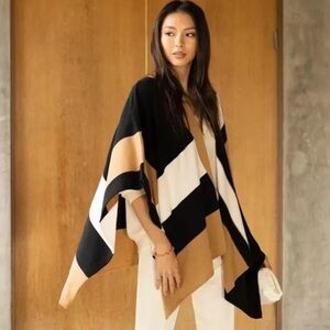 Parrish LA Stevie Poncho in Black/Ivory/Camel OS